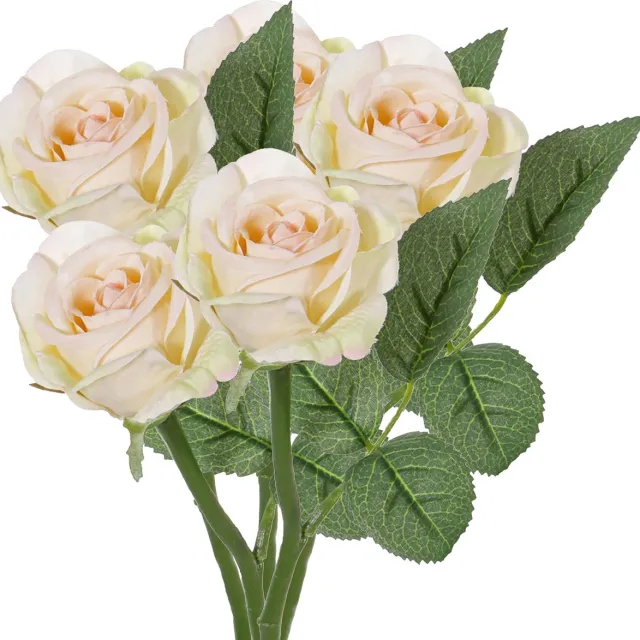 Top Art Kunstbloem roos Nina - 5x - creme wit - 27 cm - kunststof steel - decoratie bloemen