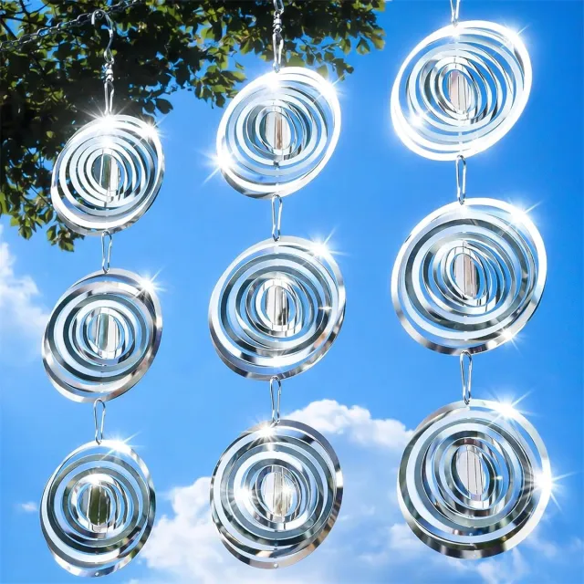 carmdering Windspinner - Windgong- Duivenverjager - Holografisch Vogelverjager – Duivenwering- Windvanger - Tuin Decoratie - 3-delige Landelijke Tuin Windklok zilver