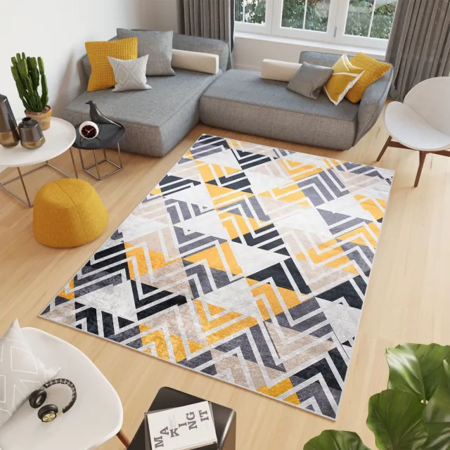 Tapiso Toscana Vloerkleed Geel Veelkleurig Zigzag Tapijt Geel Grijs