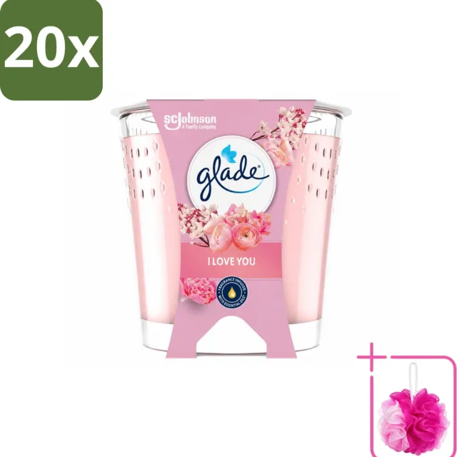 Glade 20 x Glade - Geurkaars I Love You - 100% Raapzaadwas & Vegan - 112 g - Bulkverpakking - Geurkaars - Douchemop - Vegan roze