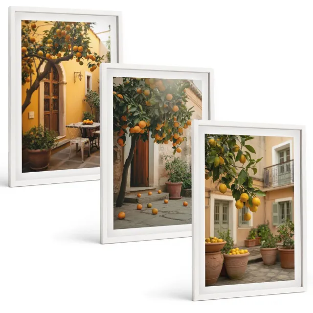 TULUP 3-Delige Schilderij Set - Tuin met citrusbomen op een zonnige locatie - 40x60 - Moderne Wanddecoratie - Slaapkamer - Woonkamer Decoratie Witte lijst