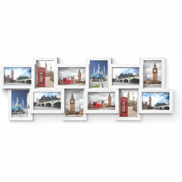 Songmics Lijst - Fotolijst - 12 Lijsten voor 10 x 15 cm Foto's - Wanddecoratie Multi-frame Wit met houtnerf
