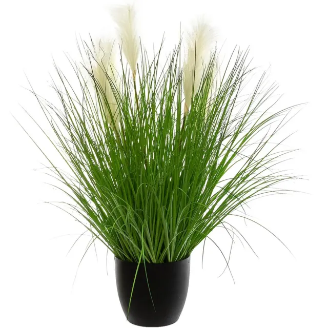 Atmosphera siergras kunstplant - grasplant sprieten/pluimen - donkergroen - H90 cm - in pot - pvc - kunstplanten binnen
