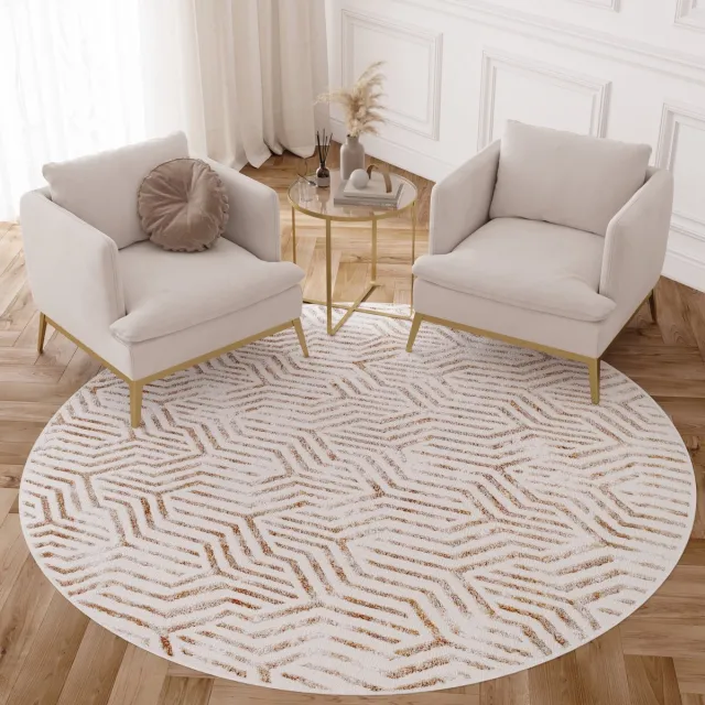 Tapiso Crystal Rond Vloerkleed Beige Bruin Laagpolig Lijnen Tapijt Beige Bruin 2