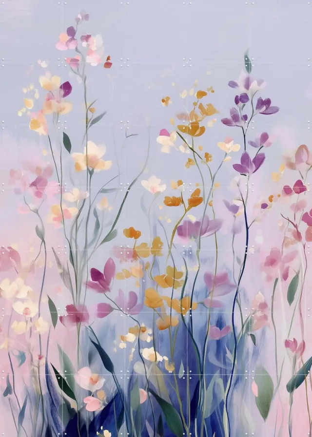 IXXI Pastel Wildflowers, Branka Kodžoman - 100 x 140 cm - Grote wanddecoratie en posters - Schilderijen, Modern, Fantasierijk, Speels, Trap, Gang Paars / Roze
