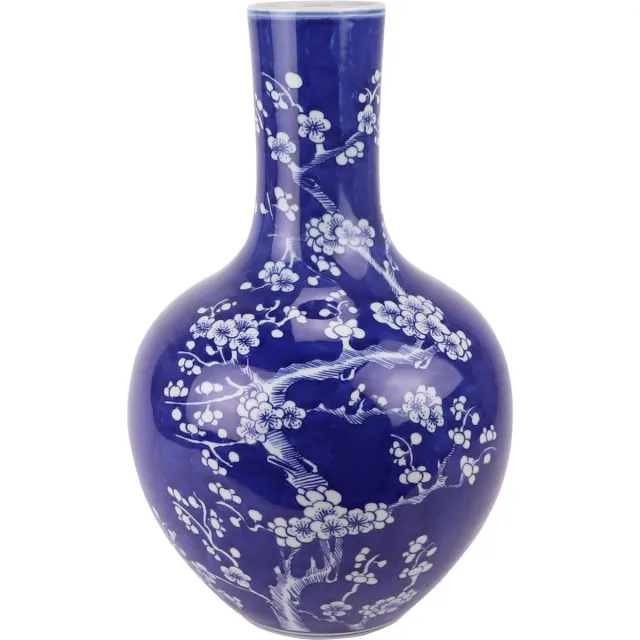 Fine Asianliving Chinese Vaas Porselein Blauw Handgeschilderd Bloesems D22xH36cm