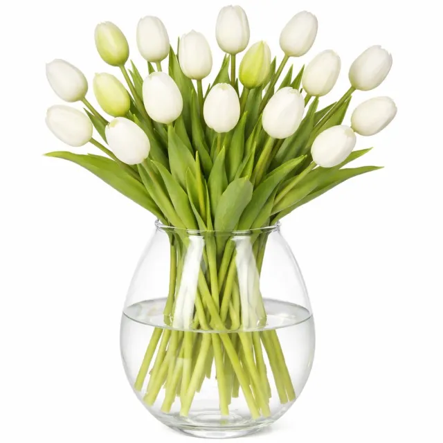 Bellatio Design Kunst tulpen boeket Bella - 24x stuks - wit - real touch - 40 cm