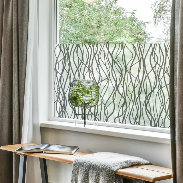 Ambiance Sticker Privacy raamfolie - Wilde grijze klimplanten - Stickers voor ramen en douchedeuren - 40x100cm Grijs