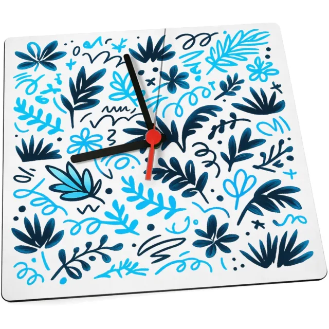 Mr Cadeautjes Klok 19 x 19 - design Neonlijn-patroon met botanische vormen op zwart | cadeau Wit