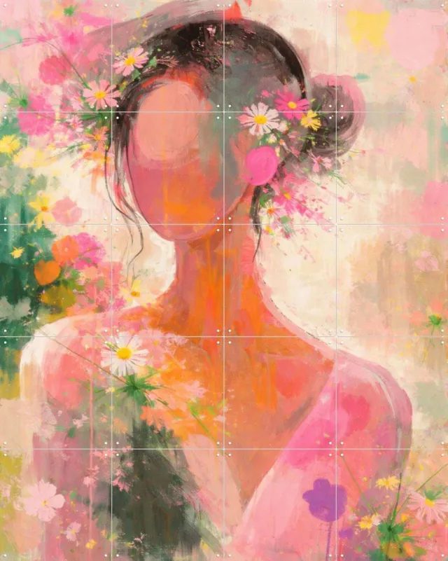 IXXI Lentekriebels, Moonheart Artworks - 80 x 100 cm - Grote wanddecoratie en posters - Speels, Kleurrijk, Fantasierijk, Woonkamer, Slaapkamer Roze