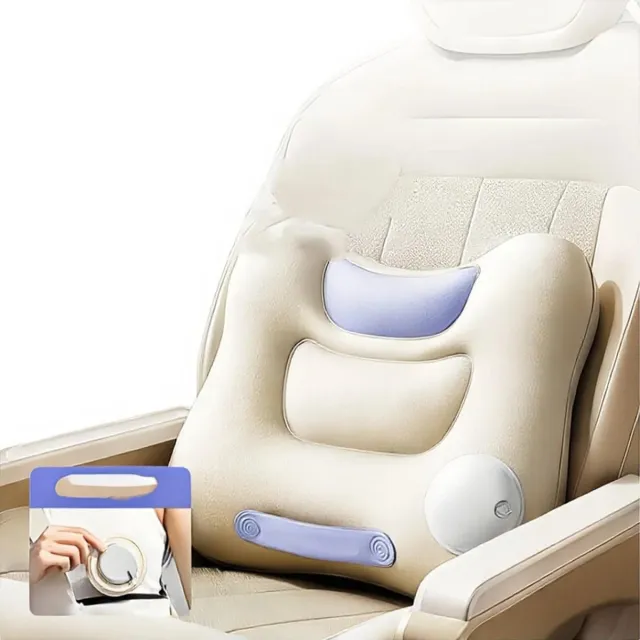 SNQ Autolumbaal kussen - Lendensteun voor de auto - 1 stuk- Opblaasbaar kussen - Lendekussen - Opblaasbaar - Verstelbare rugondersteuning - Voor in de auto en op kantoor - 38×32×12cm Beige