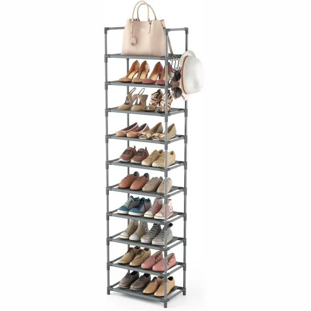 Famanu Schoenenrek met 10 niveaus voor 20 tot 25 paar schoenen, open hoge schoenenkast, smal ontwerp voor hal en slaapkamer, ruimtebesparend en efficiënt wit