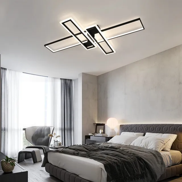 Klarven Plafondlamp - Plafondlamp Slaapkamer - Plafondlampen Woonkamer - Brede Lichtspreiding, Eenvoudig Te Monteren - B120xd80xh6cm Zwart