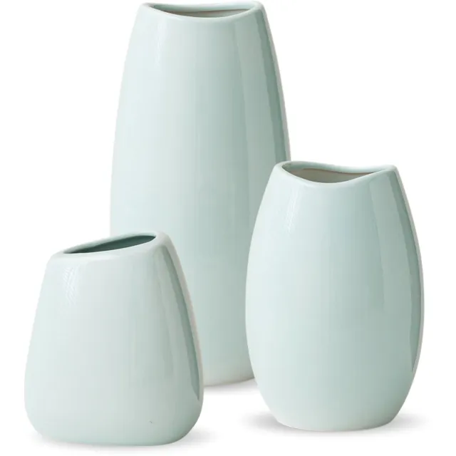 House of Husk Keramieke Vazen Set Klein - 3 Stuks - Bloemenvaas - Mini Stoneware Vaasjes - Decoratieve Woonaccessoires - Groen