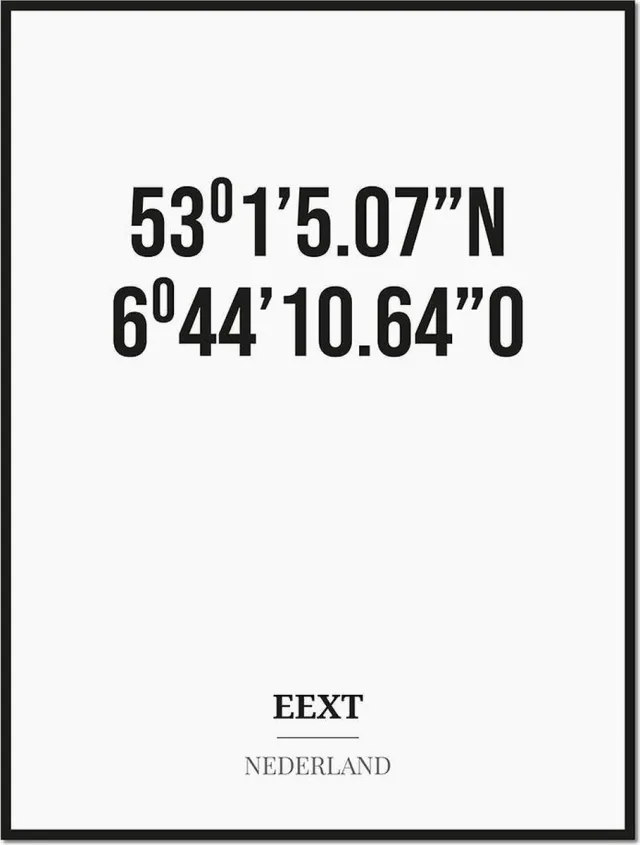Studio216 Poster/kaart EEXT met coördinaten zwart, wit