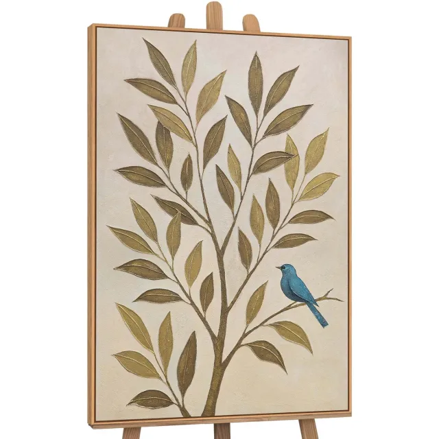 YS Canvas schilderij 140x100 cm handgeschilderd fluistering van bladeren – YS-Art Gallery – Lijst: Hout – Luxe wanddecoratie Wood
