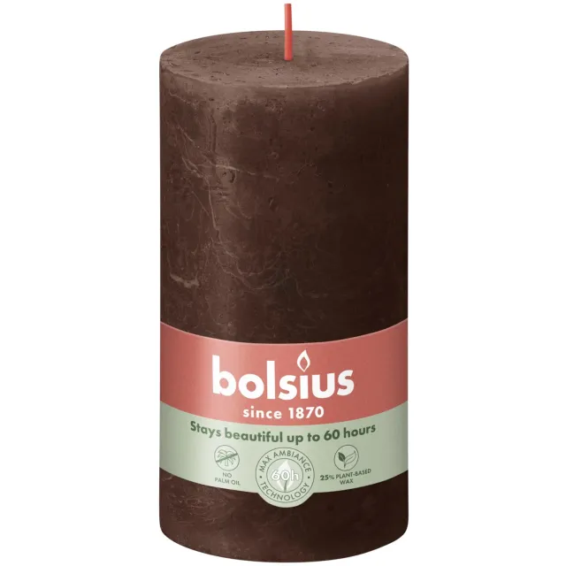 Bolsius Rustiek Stompkaars 130/68 Chocolate Brown chocoladebruin