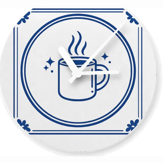 Mr Cadeautjes Glazen klok Ø 20 - design Klassieke tegel met luchtige ochtendhumor rond koffie en cha | cadeau Wit