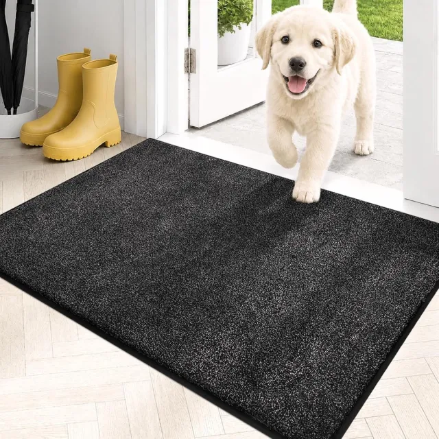 VHV Deurmat - Droogloopmat - Schoonloopmat - Antislip wasbare entreemat - Vuilvangmat voor voordeur hal en huisdieren - Zwart - 80*50cm Gebroken wit