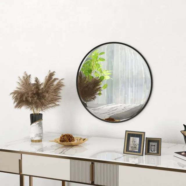 MIVRAY Wandspiegel – Rond Ø61 cm – Aluminium En Glas – Zwart – Voor Badkamer, Woonkamer En Slaapkamer – Met Voorgemonteerde Haak