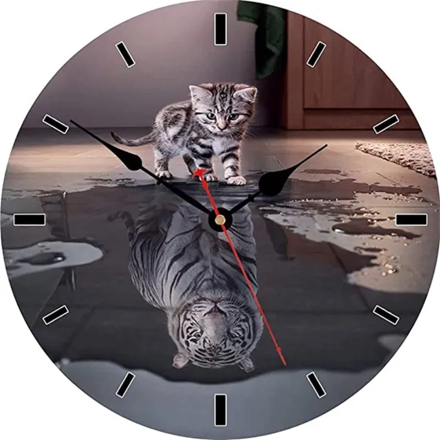VIKMARI Wandklok Stil - Niet tikkend - Rennend paardenpatroon Keuken Kwarts - Batterijgevoede Ronde klok 8 inch Kat en tijger Multicolor