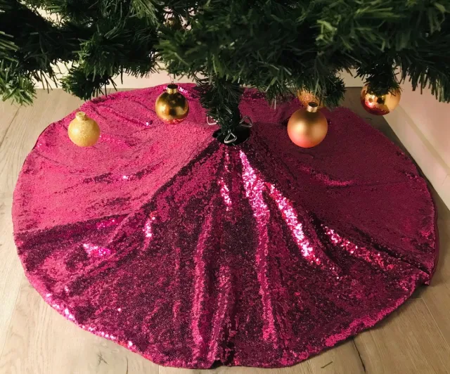 Gustiana Kerstboomrok – Kerstboomkleed met lichtpaarse Pailletten – Ø 100 cm