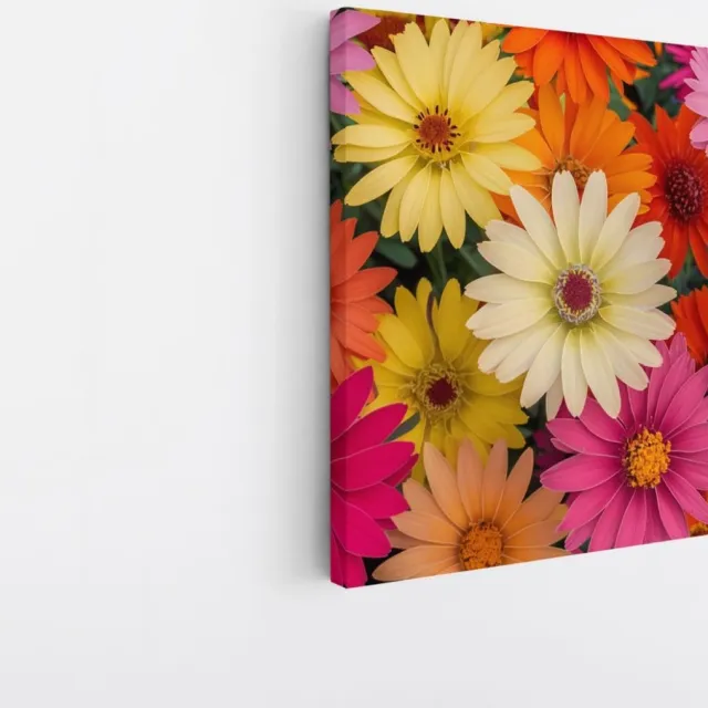 Saammp Canvas Schilderij - Kleurrijke Bloemen Close-Up - Natuur - Abstract - 20x20 - Foto op canvas - Wanddecoratie - Muurdecoratie Woonkamer - Kantoor Decoratie Multicolor