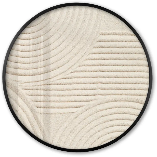FrameYourWall Poster in lijst Rond - Fotolijst 60x60 cm - Posters - Patroon - Abstract - Wit - Ronde posterlijst zwart - Decoratie - Wanddecoratie woonkamer - Muurdecoratie slaapkamer Naturals - Zand