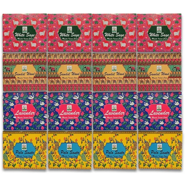 Namaste India Wierookkegeltjes Assortiment Set – Luxe Cadeauset met Palo Santo, Lavendel, Salie & Sandelhout – Natuurlijke Aromatherapie Kegels voor Meditatie, Yoga en Ontspanning Met Kajal Sticker bruin