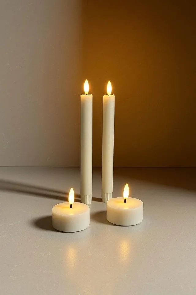 Bøsta Living Luxe LED theelichtjes/waxinelichtjes & dinerkaarsen set met bewegende vlam – echte wax – Beige - Afstandsbediening - Timer Cool beige