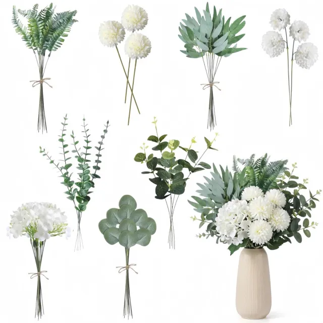 Famanu Set van 55 kunstbloemen en takken, 8 verschillende soorten voor DIY bloemenboeket en huisdecoratie Zwart