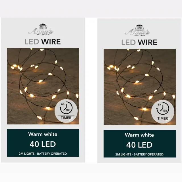 Anna's Collection Draadverlichting lichtsnoer - 3x - 40 led lampjes - warm wit - 200 cm - op batterij - kerstverlichting