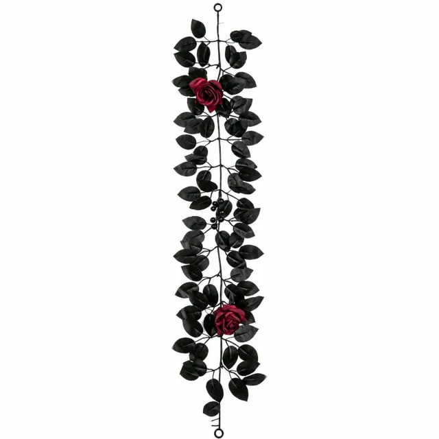 Ulisem Kunstbloemen Slinger - Rozen Bloemenslinger - Herfst Decoratie - Slinger met Rozen en Bessen - Halloween Decoratie - Voor Deur Muur Tafel en Feest - 100 cm Zwart