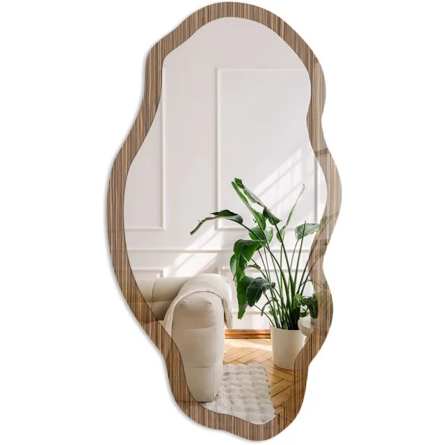 Coloray Hout Natuur Spiegel - Bruin Moderne Rechthoekige Wandspiegel - Organische Spiegel - Woonkamer, Kantoor, Slaapkamer - Rustiek - 45x90 cm - Totale afmeting 52x97 cm HoutnatuurPatroon, Bruin