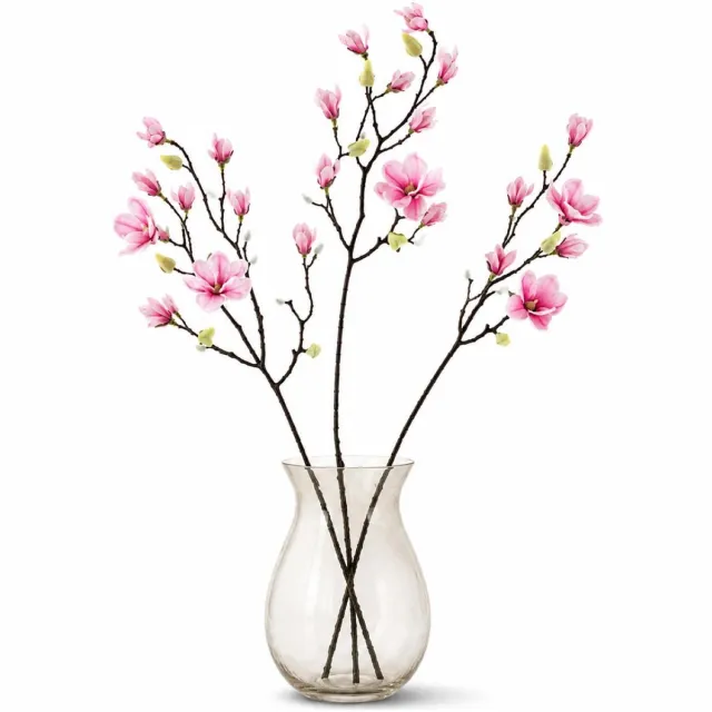 Bellatio Design Kunstbloemen Magnolia tak Osaka - 3x - 123 cm - roze - Kunst zijdebloemen - siertakken - Japanse