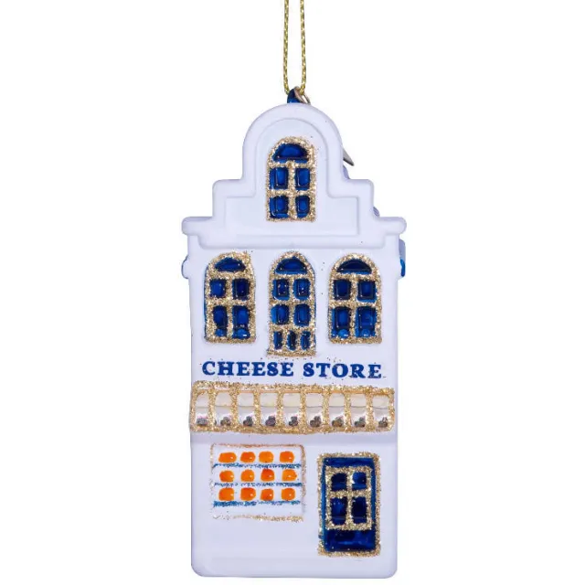 Vondels kerstornament glas wit grachtenhuis kaaswinkel H9cm