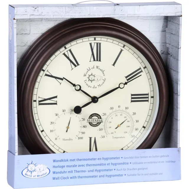 Esschert Design Esschert - Design - Stationsklok - met - thermo-hygrometer - 30,5 - cm - TF009 Bruin