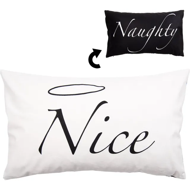 Clayre & Eef Kussenhoes 30x50 cm Wit Zwart Polyester Rechthoek Nice, Naughty Sierkussenhoes