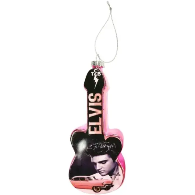 Elvis Presley Gitaar Kersthanger Glas – Pink Caddy Roze