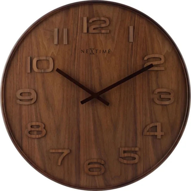 NeXtime Wandklok - 35 cm - Hout - 'Wood Wood Medium' bruin