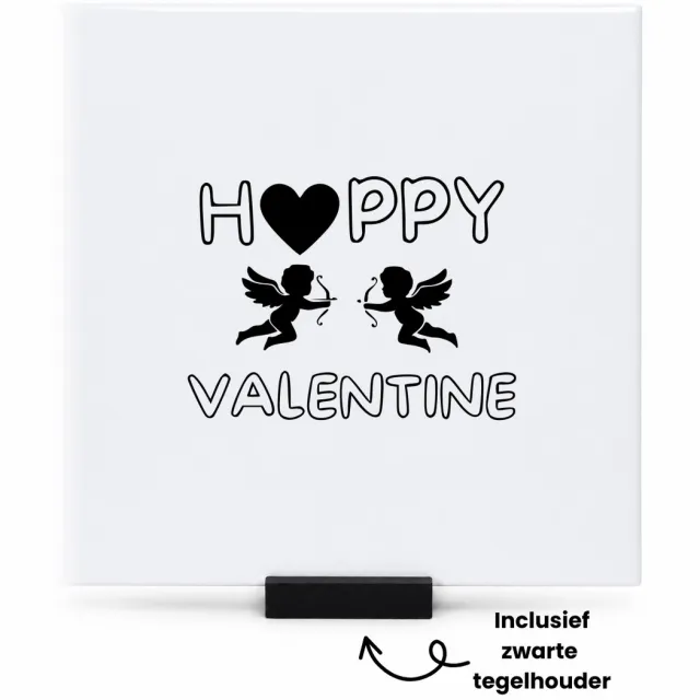 Hacebo Blije valentijn tegeltje met tegelhouder - Valentijnsdag - Valentijn - Relatie stel - tegeltjes met tekst - Cadeau - spreuktegels - 15x15 CM Wit