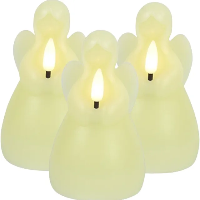 Countryfield LED kaars engel - 3x - creme wit - H11,5 cm - wax kaars op batterijen - kaarsen - kerst thema - kerstkaarsen