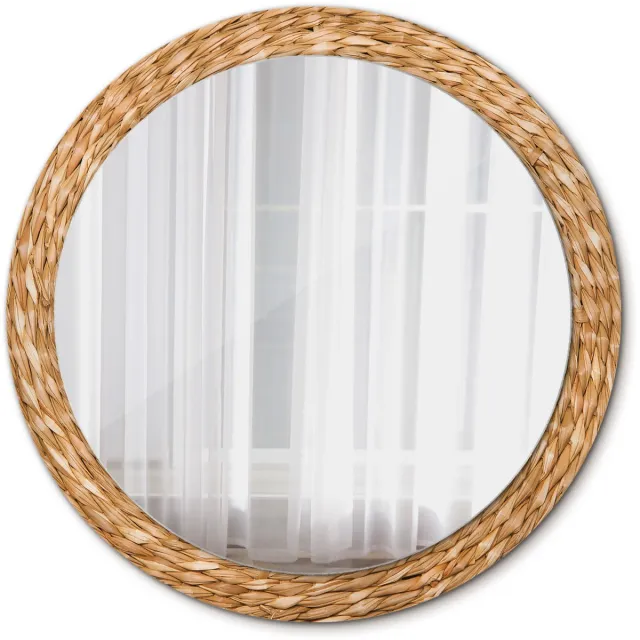 TULUP Spiegel - Ronde vorm Spiegel - op gehard Glas - Vlechtpatroon - Diameter: 90 cm - Spiegel met een sierlijk motief - Inloopkastspiegel – Badkamerspiegel - Toiletspiegel - Oranje - Luxe Spiegel - Stijlvolle Spiegel - Hangspiegel Oranje Vlechtpatroon