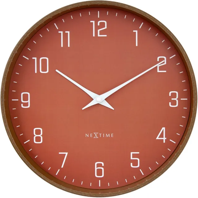 NeXtime Wandklok 30cm-Stil-Donker houtpatroon/Klei-Plastic-NeXtime 'Lyra' Clay