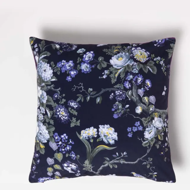 Homescapes fluwelen kussenhoes Night Garden 46 x 46 cm, bloemenkussenhoes paars Veelkleurig paars