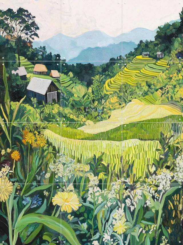 IXXI Whispering Rice, Artclaud - 60 x 80 cm - Grote wanddecoratie en posters - Schilderijen, Kleurrijk, Woonkamer, Studeerkamer, Slaapkamer, Eetkamer Groen
