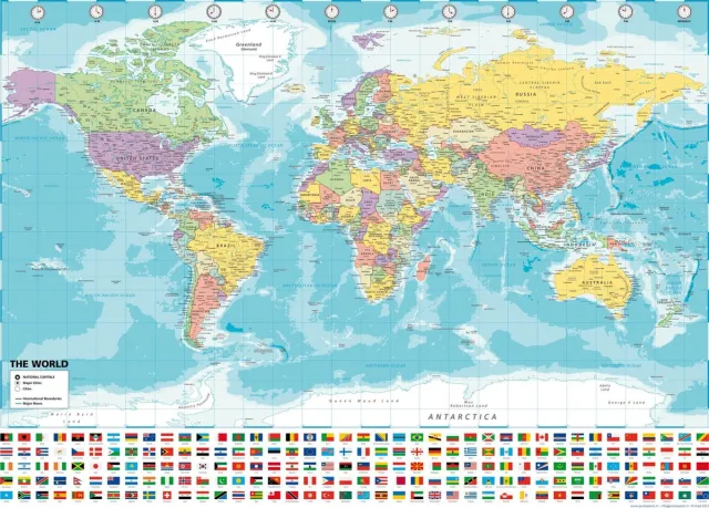 Wereldkaart Posterpoint Wereldkaart poster - 100 x 140 cm - mooie poster gedrukt op stevig papier multicolor