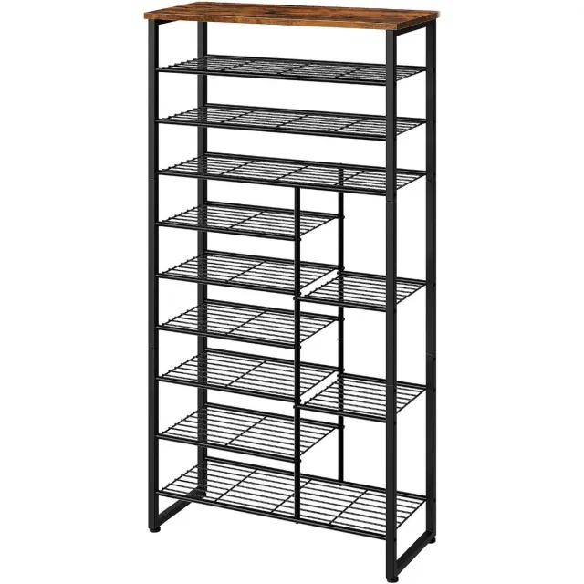Cosensi Schoenenrek met 10 niveaus, 10 planken, vrijstaande schoenenorganizer voor 27-30 paar schoenen - hal, slaapzaal - rustiek bruin en zwart Any
