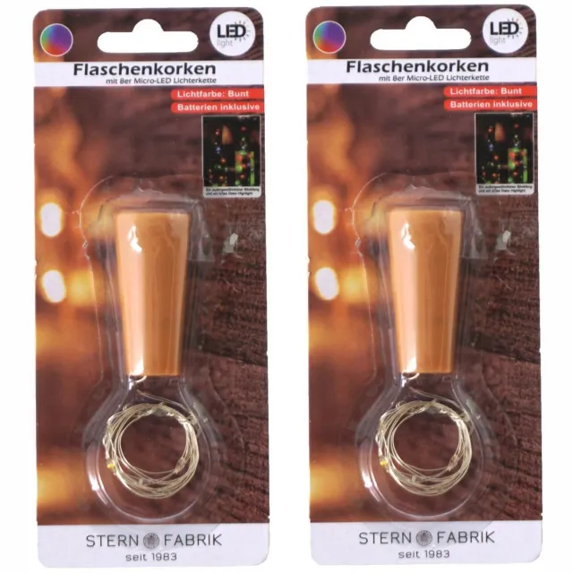 Stern fabrik flesverlichting kurk - 2x - lichtsnoer - gekleurd -LED - 80 cm- bottle lights Zilver