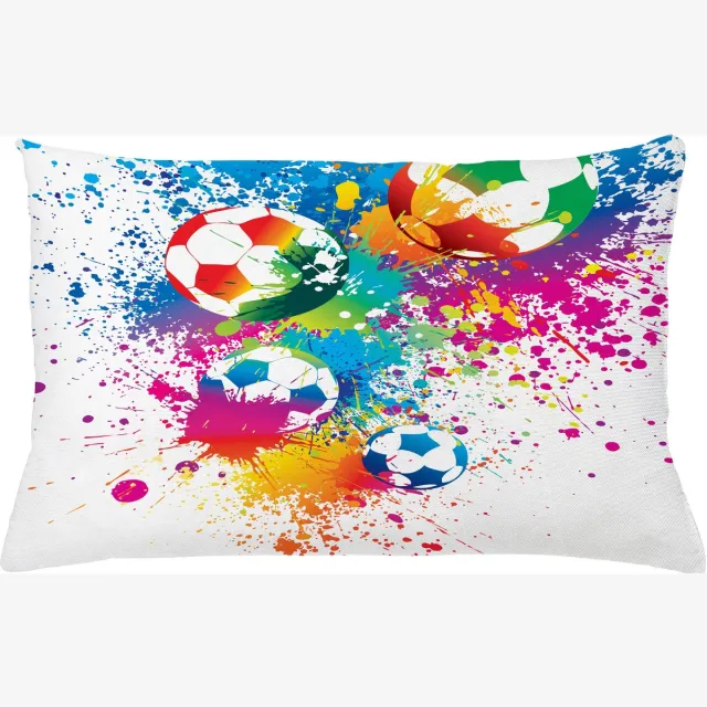 ABAKUHAUS Voetbal Kussenhoes, Bunter Spritzer Ball, Dubbelzijdige Digitale Print met Ritssluiting, Kleurecht, Onderhoudsvriendelijk en Wasbaar, 65 x 40 cm, Meerkleurig